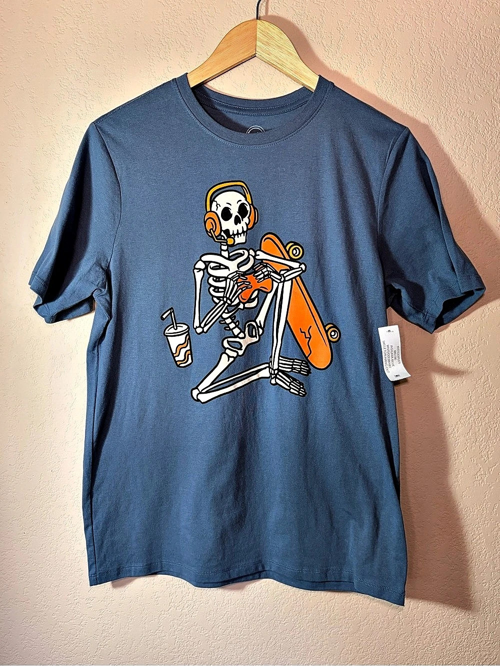 Wonder Nation Youth 2XL 18 Skeleton Skateboard Graphic Tee NWT Blue